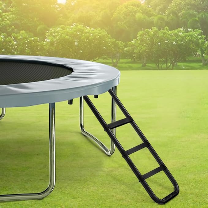 Eurmax USA Universal Easy-to-Assemble Trampoline Ladder, 3 Steps with Wide Steps, Storage Bag, 220 lbs Capacity Trampoline Accessories for Children Kids, Black