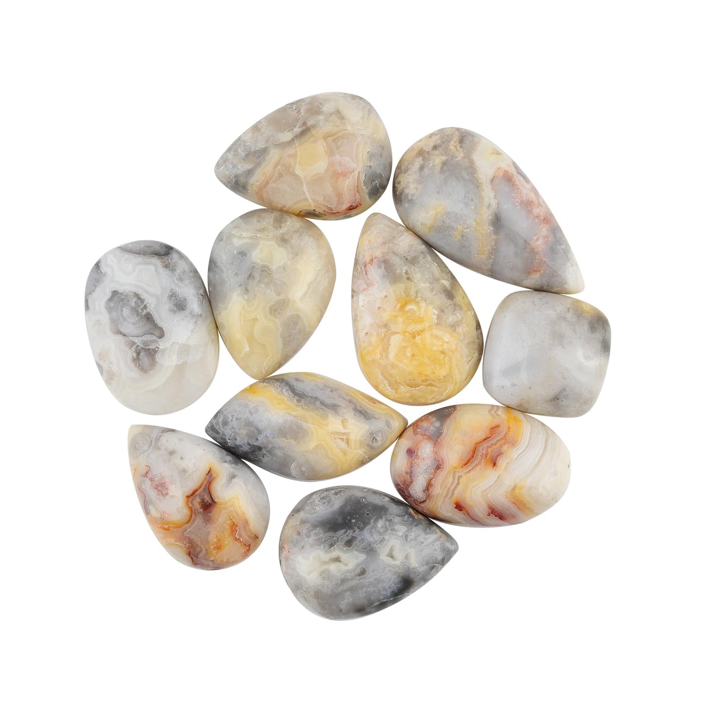 ColouredRocks (10pcs. WHITE CRAZY LACE AGATE, Mix Shape, Natural Cabochon Crystals, Loose Gemstone, Wholesale Polished Supply, Jewelry Making, DIY Craft, Gem Collection (16-20mm free size)