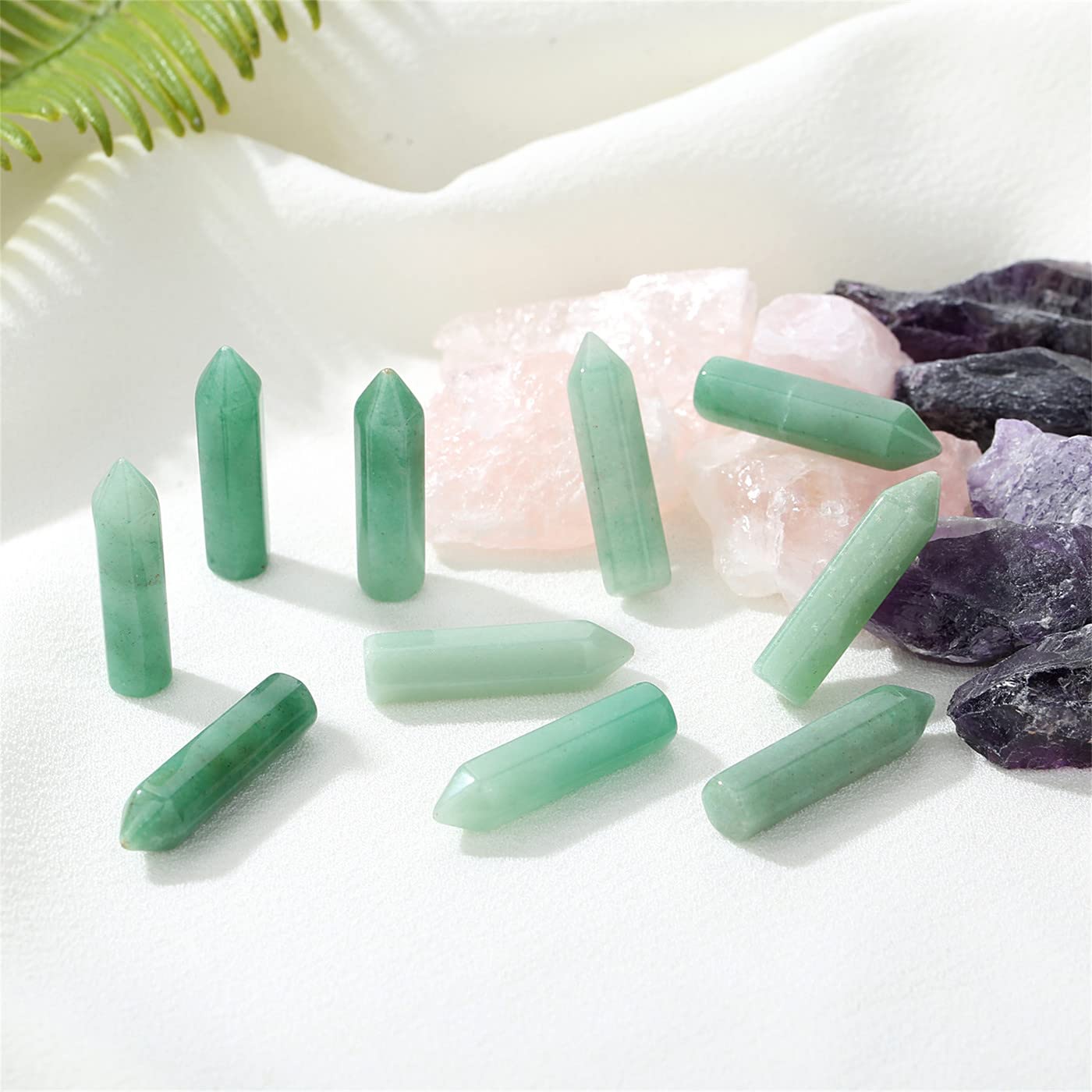 YATOJUZI 10PCS Green Aventurine Natural Healing Crystals Stones Sets Polished Tumbled Pocket Gemstones Bulk Hexagonal Points Reiki Energy Balancing Chakra Meditation Therapy Gift