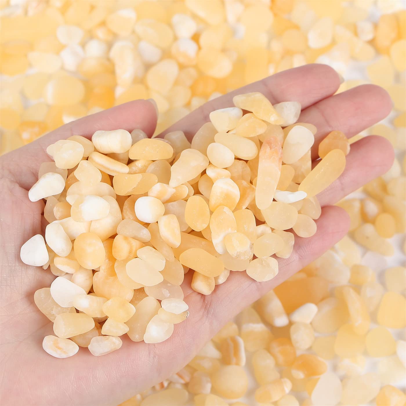 Yellow Jade Aquarium Gravel Rocks Natural Tumbled Healing Crystal Chips Bulk Gemstones Crushed Stones for Fountain Vase Filler Planters Decorative Fish Tank Potted Reiki Energy Balancing 0.45lb