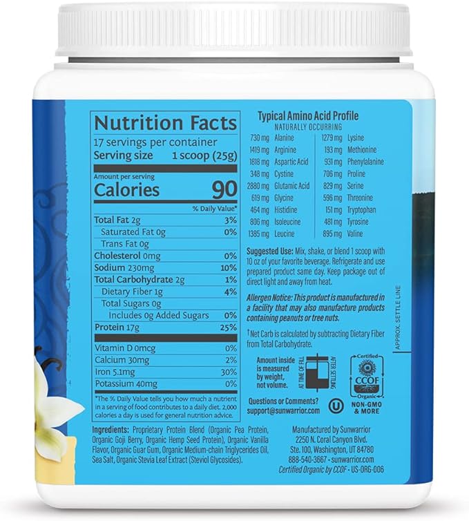Organic Plant Based Protein Powder | Vegan Organic Protein Powder Vanilla Flavored with BCAA Amino Acids & Hemp Seed Pea Blend | Non-GMO Soy Dairy Filler & Gluten Free (Vanilla, 17 Servings)