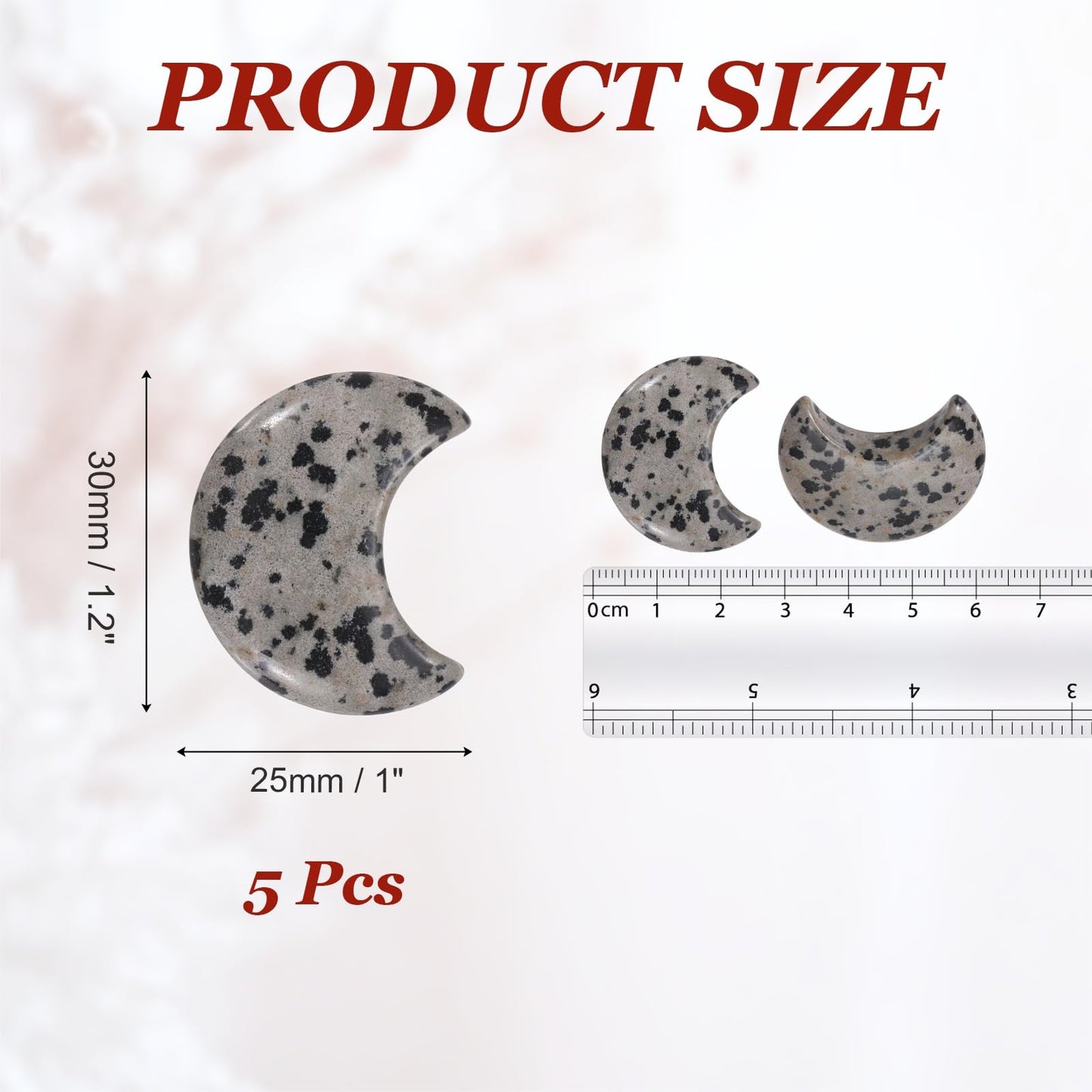 MECCANIXITY 5 Pcs Moon Crystal Worry Stone, 1.2 Inch Length Natural Spotted Jasper Moon Gemstone Bulk, Carved Pocket Stones for Meditation Balancing Pendant Decor