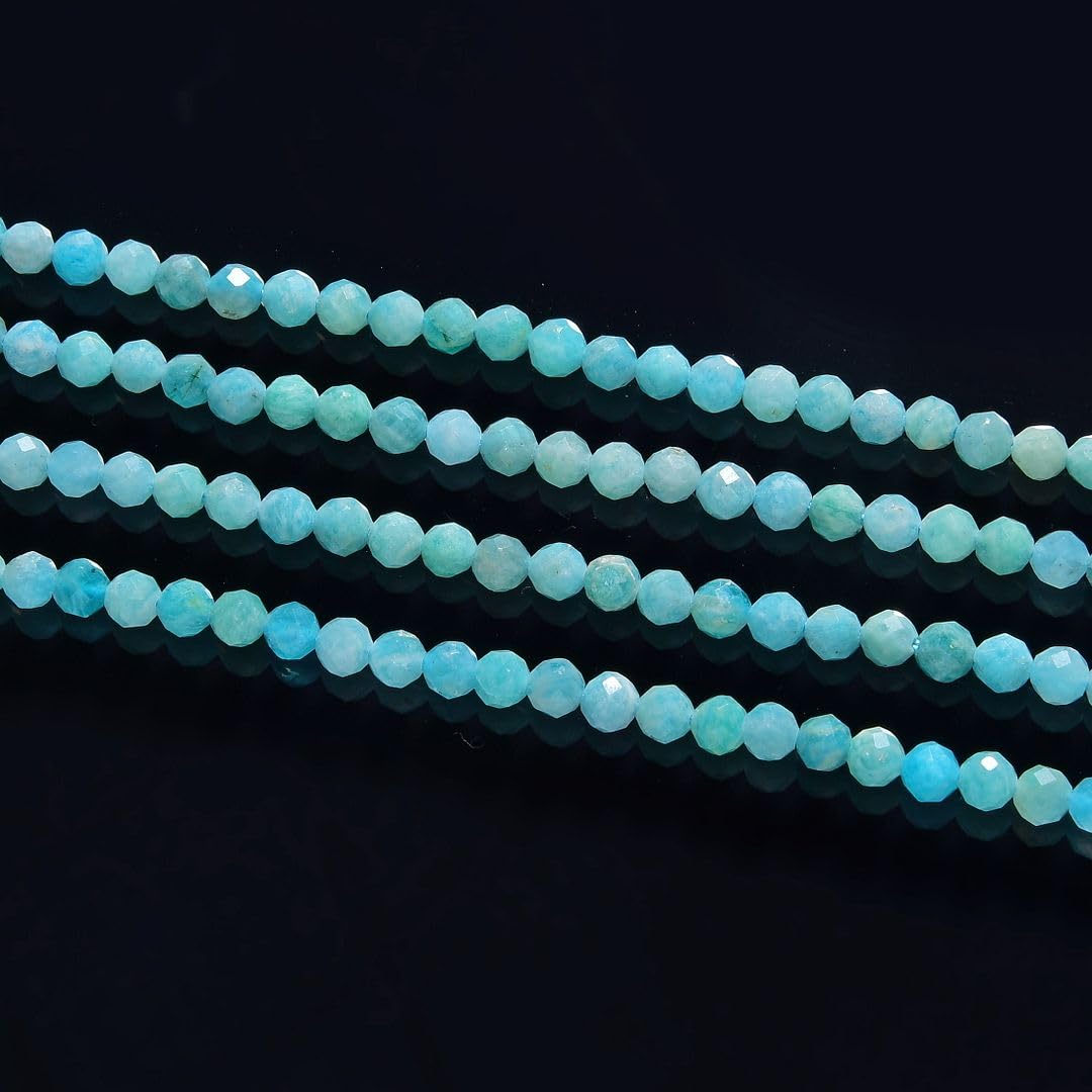 Adabele 30 Inch Natural Blue Amazonite Healing Gemstone 4mm (0.16 Inch) Tiny Small Faceted Round Loose Beads Stone Spacer (180-200pcs) for Craft Jewelry Making GK4-9