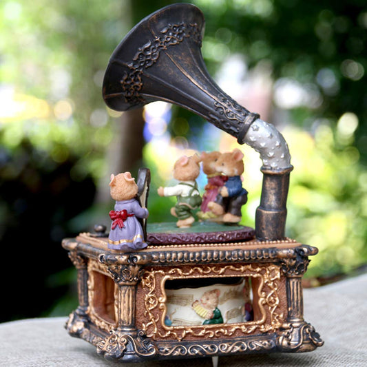 LOVE FOR YOU Gift Wrapped Music Box Vintage Mouse Gramophone Musical Turntable Decoration for Girls and Women Kids Sister Daughter Mom Granddaughter Grandmother Christmas Birthday Presents Gifts