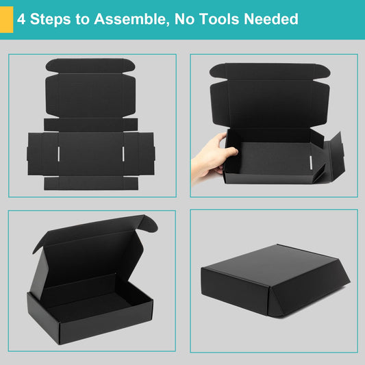 Mcfleet 9x6x4” Black Shipping Boxes - 24 Pack Corrugated Cardboard Mailing Box Packaging for Small Business - Tab Locking Literature Mailer Flat Empty Gift Packing Supplies