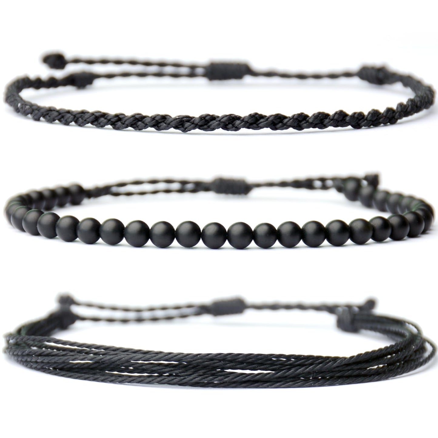 Handmade Natural Stone Beaded Healing Bracelet Gift for Men Adjustable Rope String Bracelet (black agate, Adjustable)