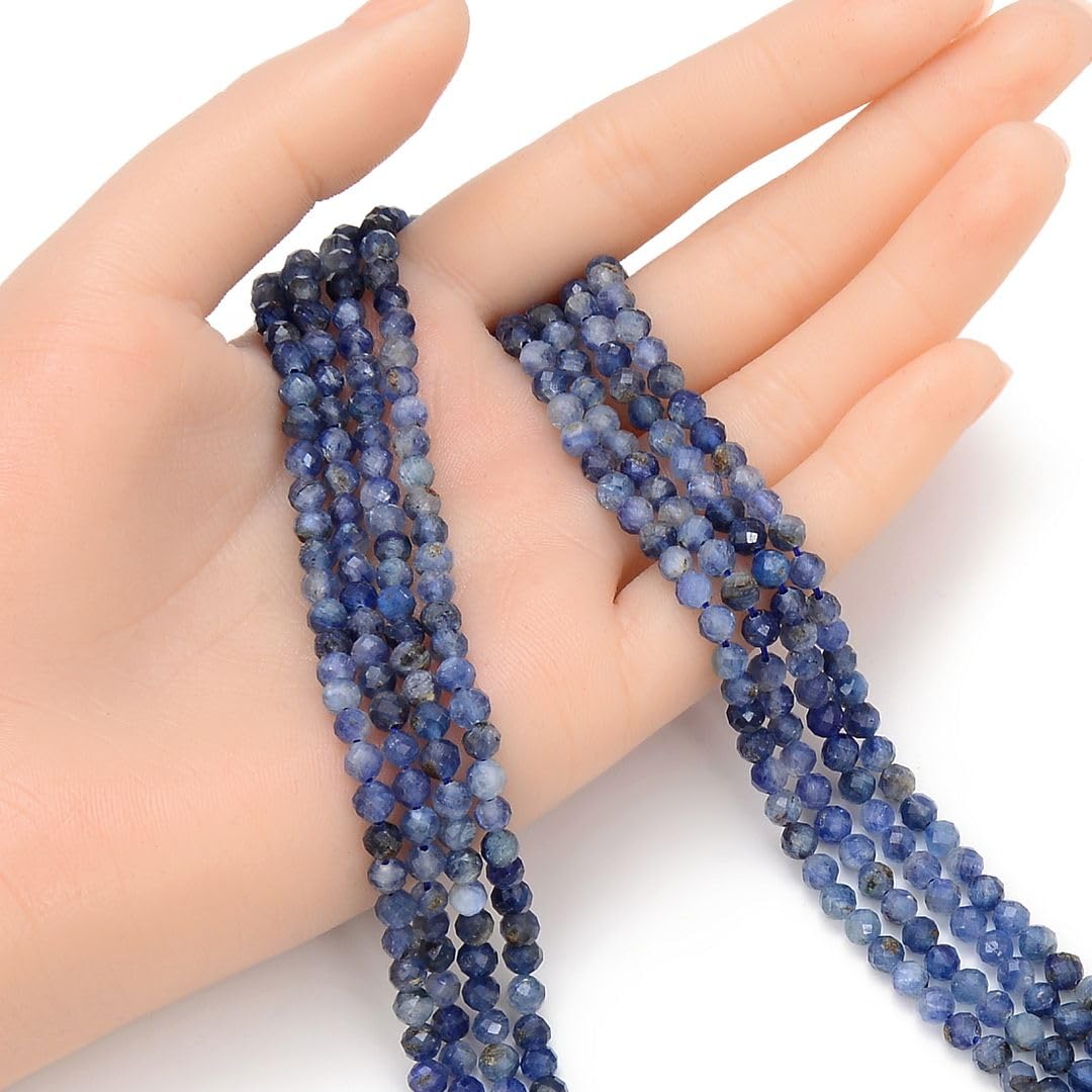 Adabele 30 Inch Natural Blue Kyanite Healing Gemstone 4mm (0.16 Inch) Tiny Small Faceted Round Loose Beads Stone Spacer (160-180pcs) for Craft Jewelry Making GK4-21