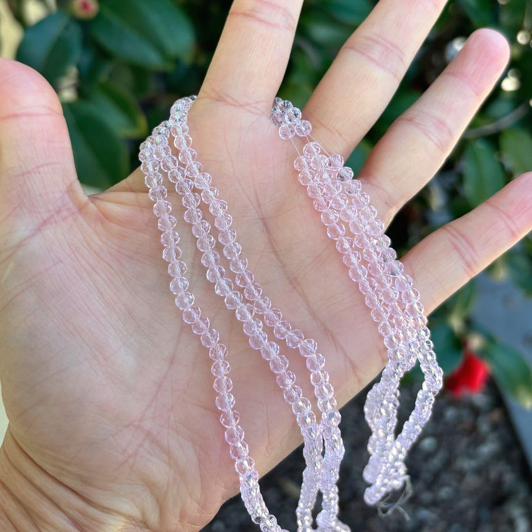 500pcs Czech Faceted Rondelle Crystal Glass Loose Beads 4mm Small Tiny Spacer Bulk Light Rose Pink for DIY Craft Jewelry Making CCR403