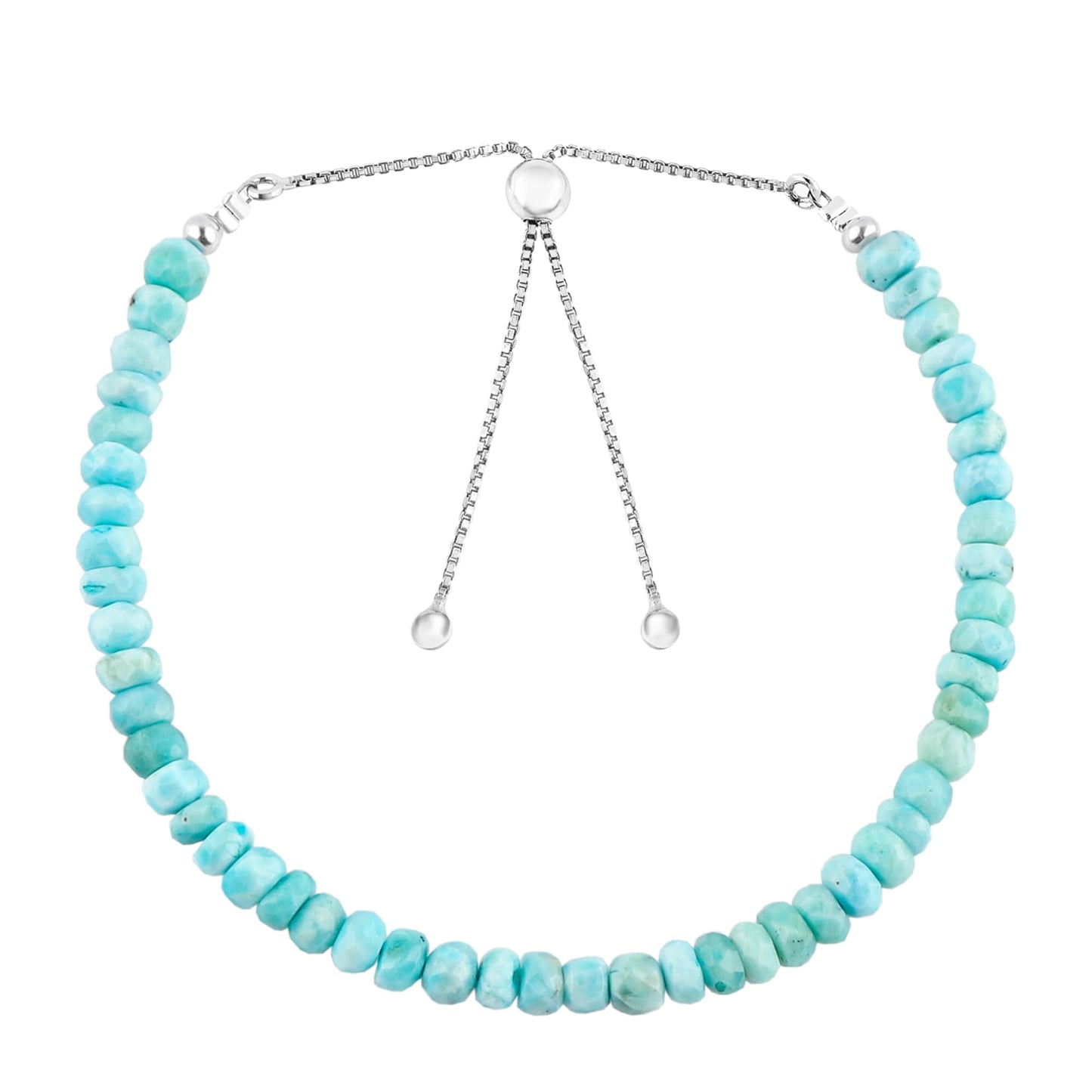 CRYSTALINES Natural Sky Blue Larimar Gemstone Bolo Bracelet, Faceted Beads Stones, Handmade Hypoallergenic Bohemian Jewelry for Women, Healing Crystals, Adjustable Silver Plated 6+4inch, Birthday Gift