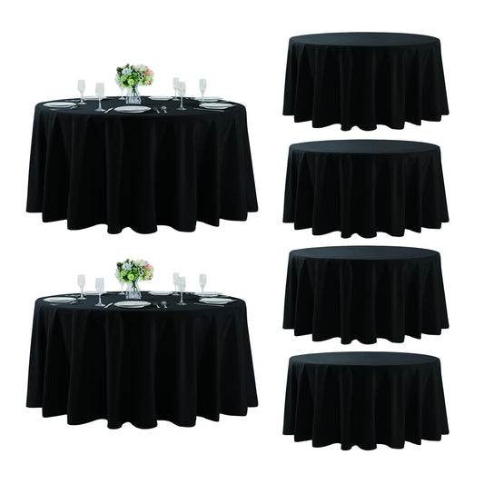 Fokitut 6 Pack Round Tablecloth, 108 Inch, Stain Resistant and Wrinkle Polyester Table Cloth, Fabric Table Cover for Kitchen Dining, Wedding, Party, Holiday Dinner-Black
