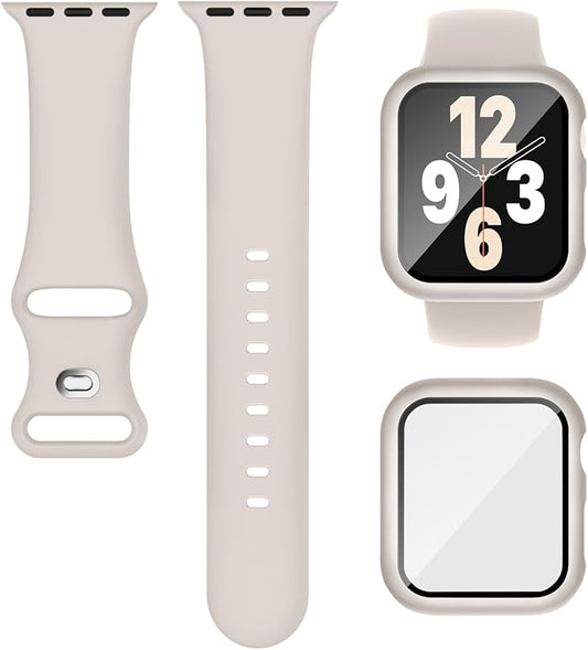 Compatible for Apple Watch Series 11 10 Band 42mm and Case with Screen Protector, Soft Silicone Sport Strap Bands and Protective Cover with Tempered Glass for iWatch Series 11 10