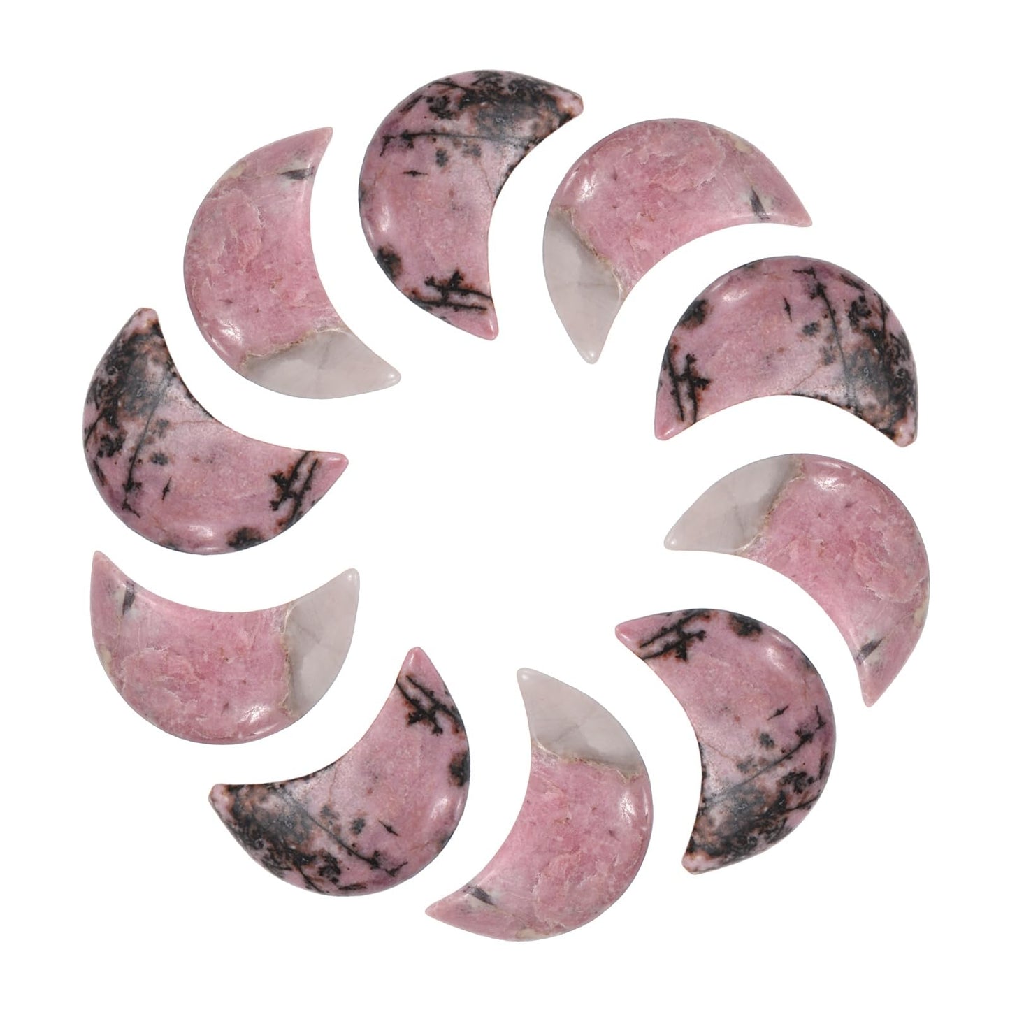MECCANIXITY 10 Pcs Moon Crystal Worry Stone, 0.5 Inch Length Natural Rhodochrosite Moon Gemstone Bulk, Carved Pocket Stones for Meditation Balancing Pendant Decor