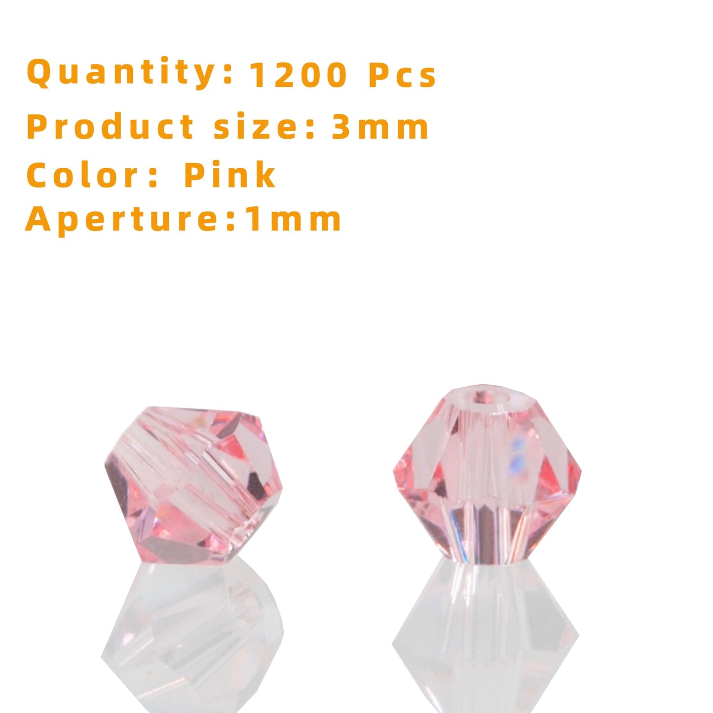 Laopottbeads 1200PCS 3mm Bicone Crystal Glass Beads for Jewelry Making, Sparkling Mini Beads for Suncatchers, DIY Bracelets & Craft Projects (Pink)