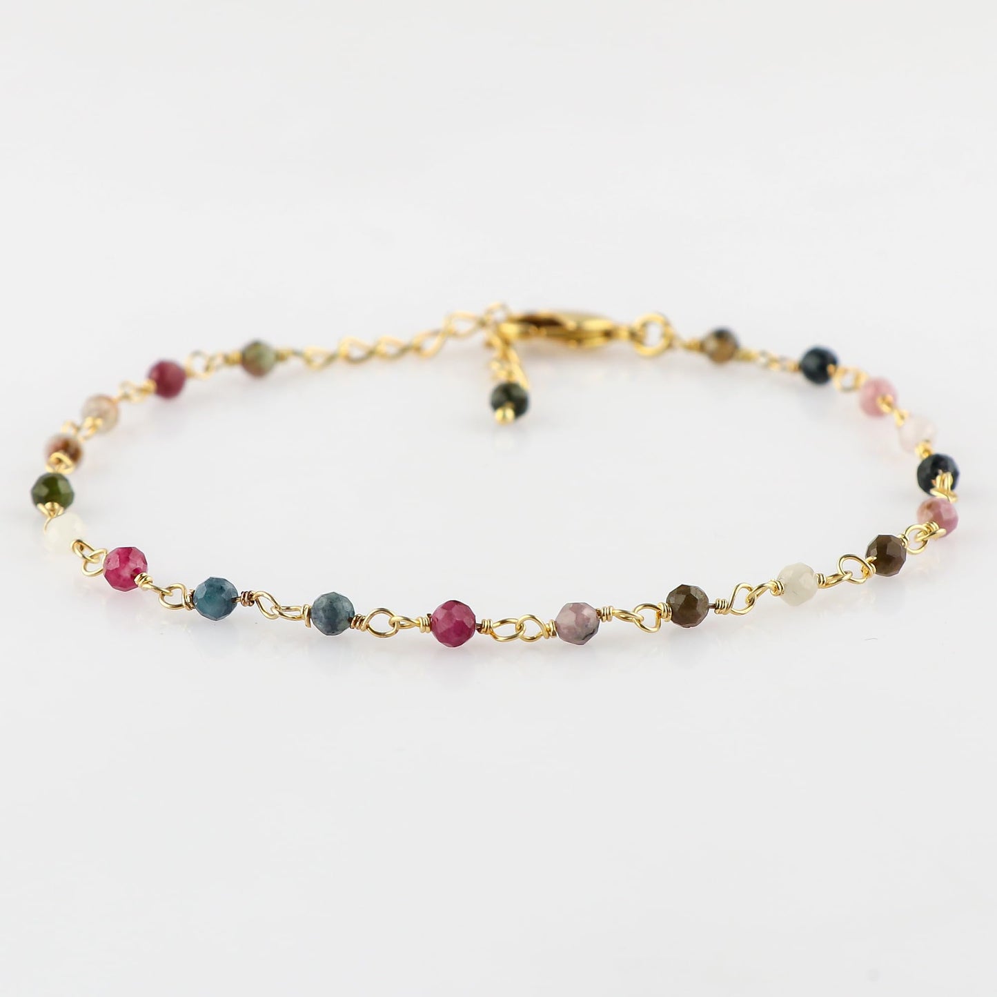 CRYSTALINES Natural Multi Tourmaline Gemstone Cluster Bracelet, 14K Gold Plated Rosary Chain Beads, Handmade Boho Jewelry for Women, Healing Crystals, Christmas Gift Size- 8inch