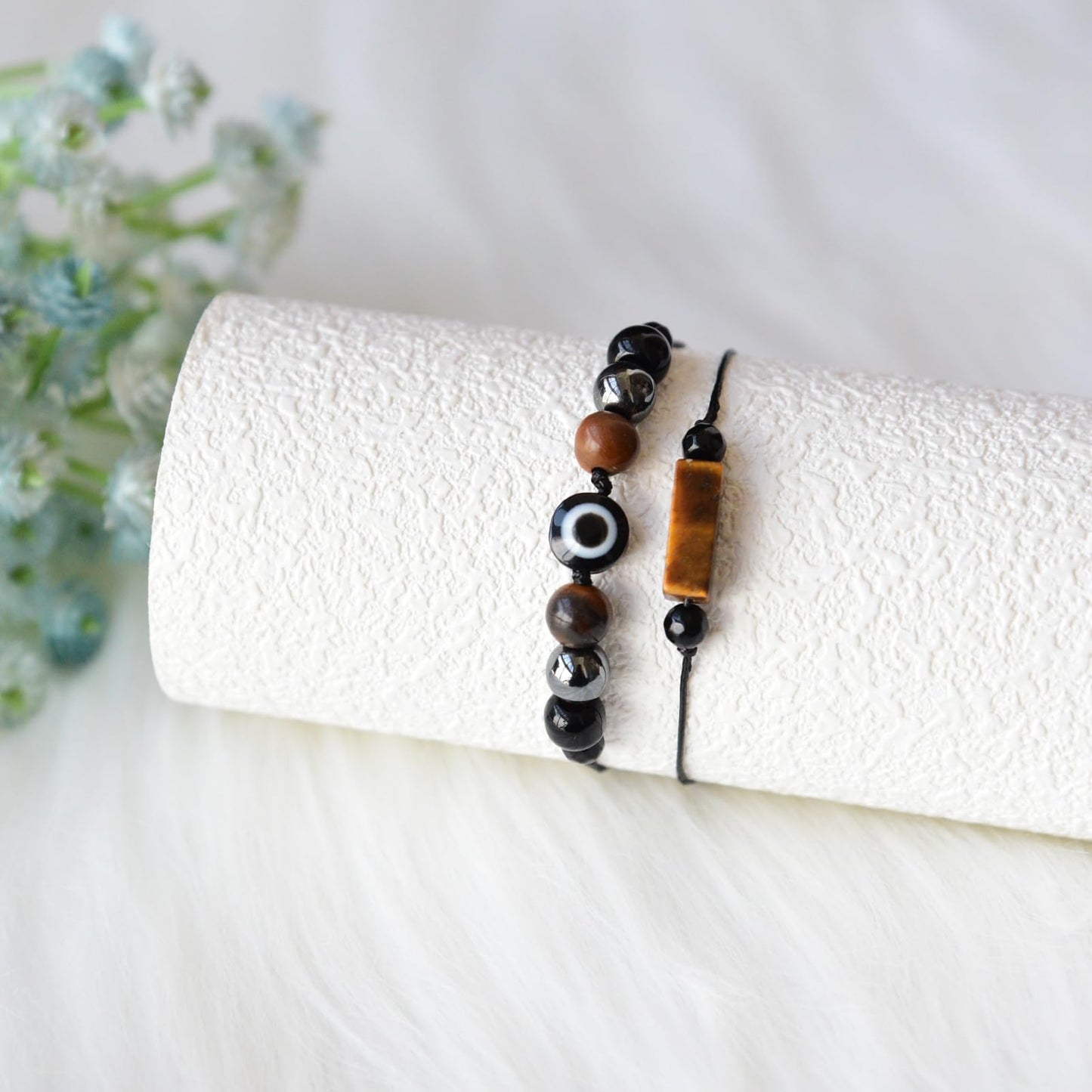 THSOGO 2Pcs Evil Eye Triple Protection Bracelets Black Obsidian and Tiger Eye Bracelets Empath Energy Protection Natural Stone Jewelry for Women Men Gifts for Him Her