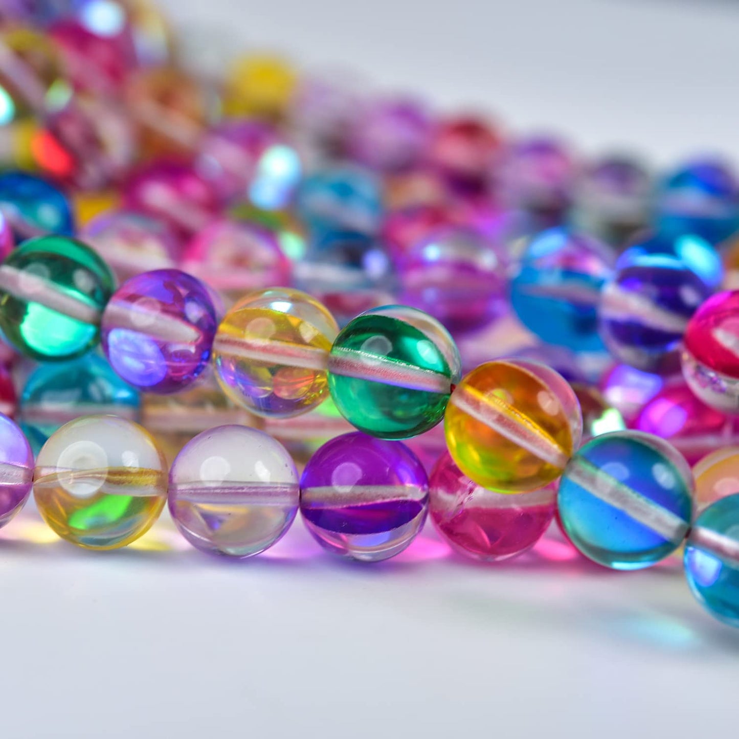 Asingeloo 6mm Mix Color Angel Aura Round Gemstone Polished Mermaid Aura Moonstone Smooth Stone Loose Beads Crystal Quartz for DIY Jewelry Making 1 Strand 15