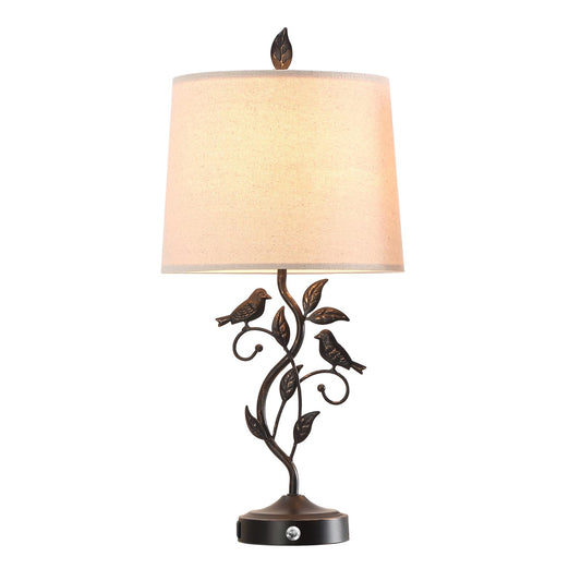 RORIANO 27" Touch Farmhouse Table Lamps for Living Room with 3-Way Dimmable 2 USB Ports, Vintage Rustic Iron Leaf Nightstand Lamp for Bedroom, LED Bulb Included