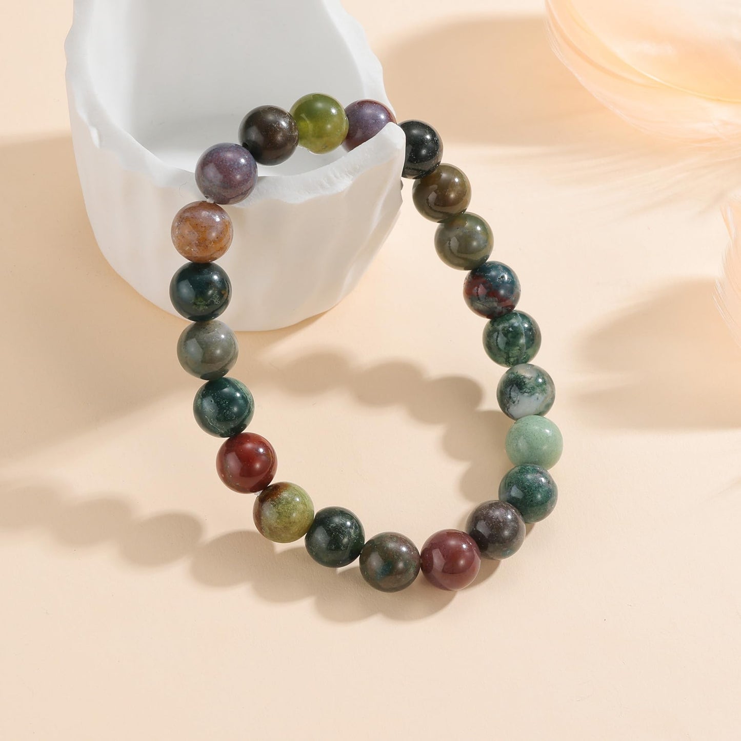 Udolfly Womens Crystal Beaded Bracelets for Women Men Protective Energy Bracelet Natural Gemstone Bead Bracelet 8mm Agate