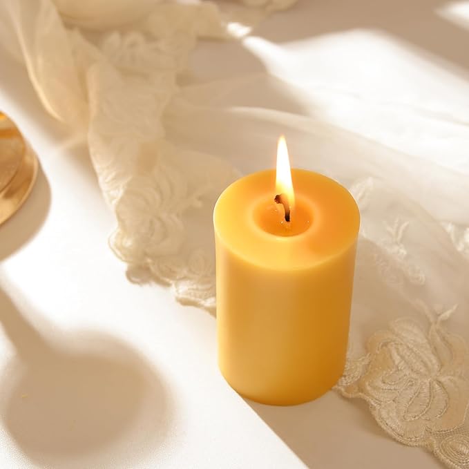 6PCS Beeswax Pillar Candles,Large Handmade Pure Beeswax Candle,Long Lasting Burn Time，Unscented Smokelessï¼? * 3",20H, Raw