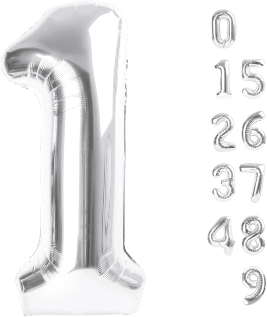 Number Balloons - 40 Inch Silver 1 Balloon for 1st Birthday Party Decorations & Baby Showers