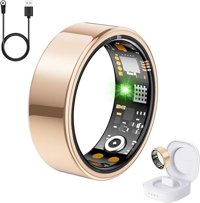 Health Tracker Ring, Smart Health Ring for Women Men with Heart Rate, Blood Oxygen, Sleep Monitor, Steps,Calories, No Subscription Fee, IP68 Waterproof Smart Ring for iPhone & Android (Rose Gold, 7#)
