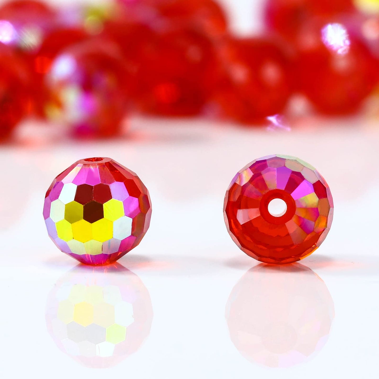 Dowarm 150PCS 6MM Round Crystal Glass Beads for Jewelry Making, Red/Siam AB Faceted for Crafts Bracelet Wind Chimes Suncatcher, #5003 Crystal Rondelle Spacer, Loose Gemstones
