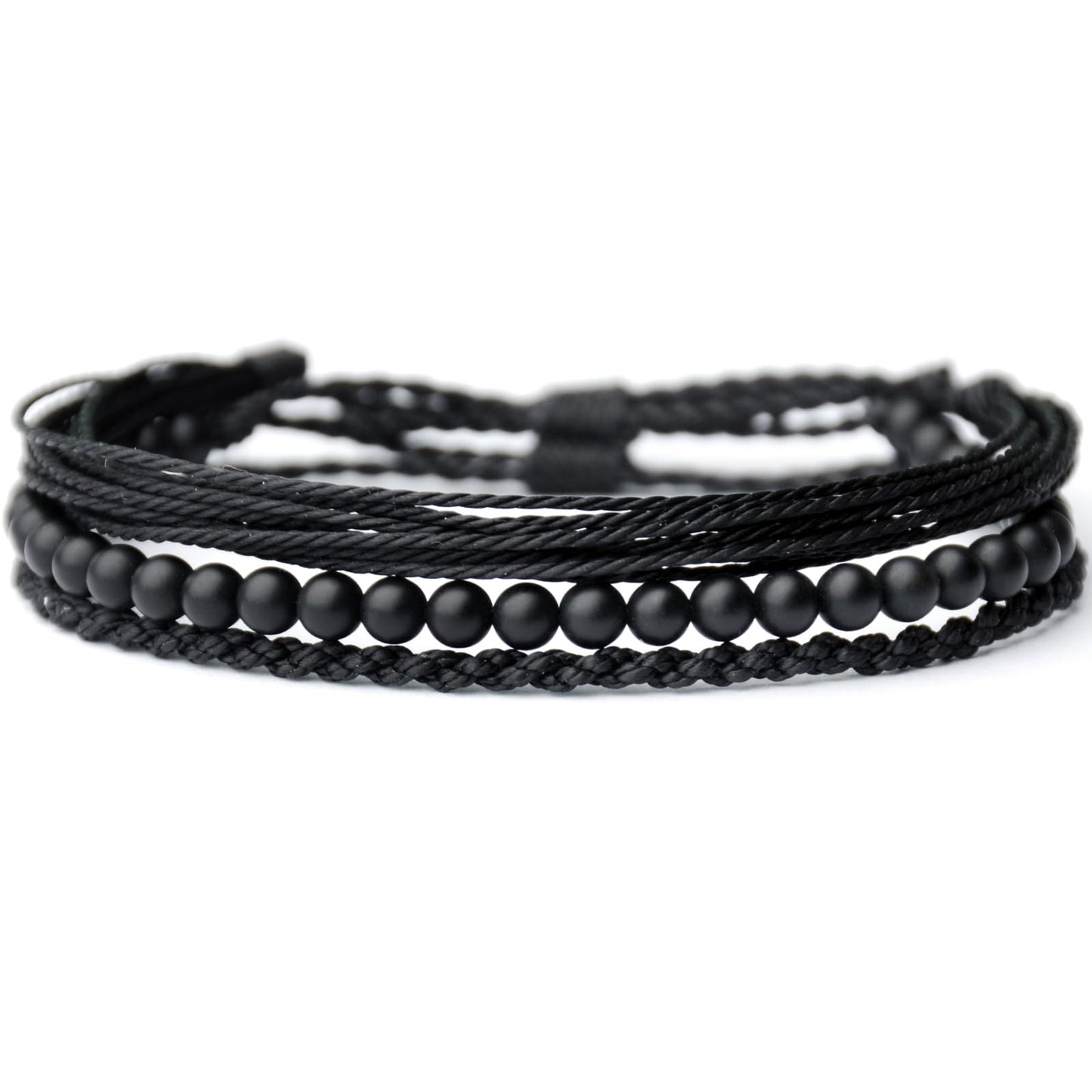 Handmade Natural Stone Beaded Healing Bracelet Gift for Men Adjustable Rope String Bracelet (black agate, Adjustable)