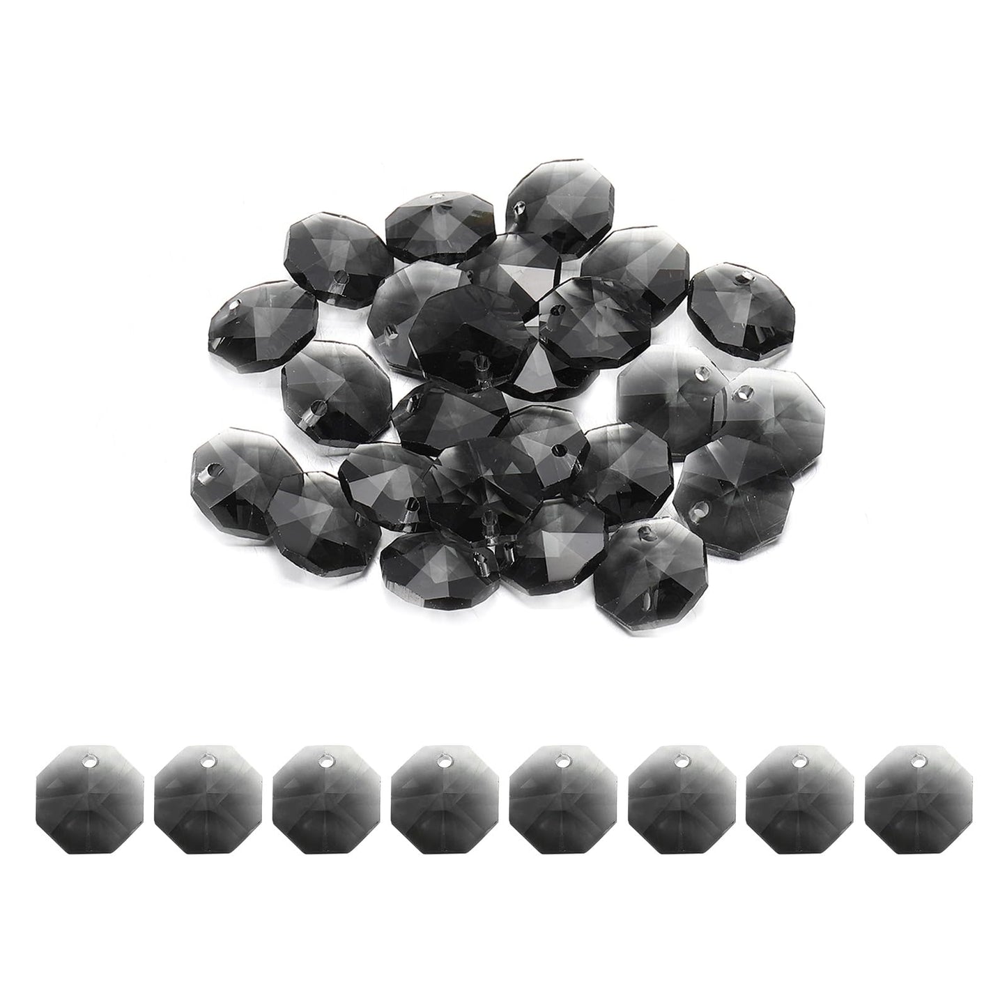 uxcell 25Pcs 1 Hole Crystal Octagon Beads, 12mm K9 Glass Hanging Chandelier Beads Prisms Parts for Crystal Chandeliers Lamp Hanging Pendant Jewelry DIY Craft, Clear Black