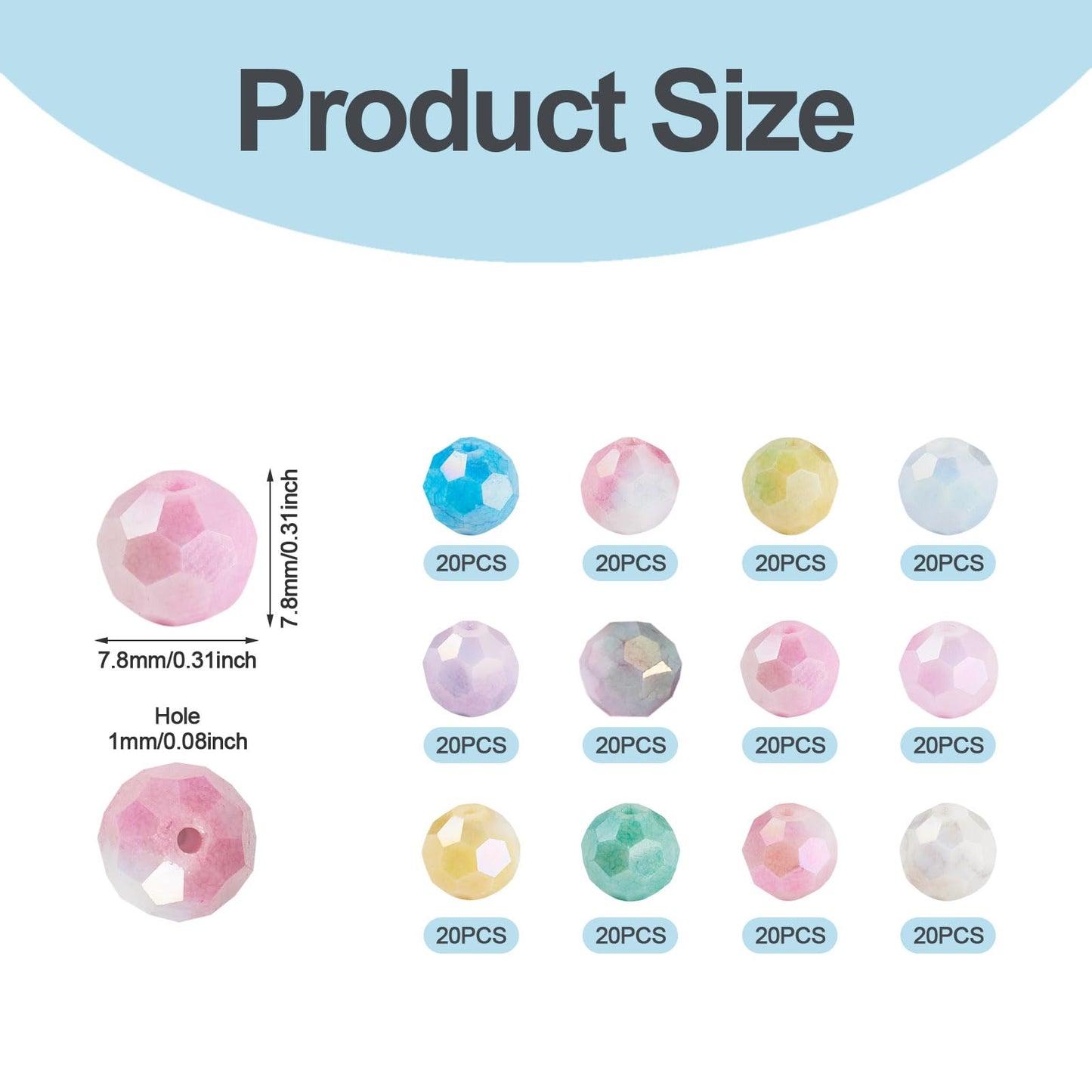 Elecrelive 240Pcs 8mm Faceted Glass Beads 12 Colors Colorful Crystal Beads Imitation Jade Gems for Bracelet Necklace Jewelry Making