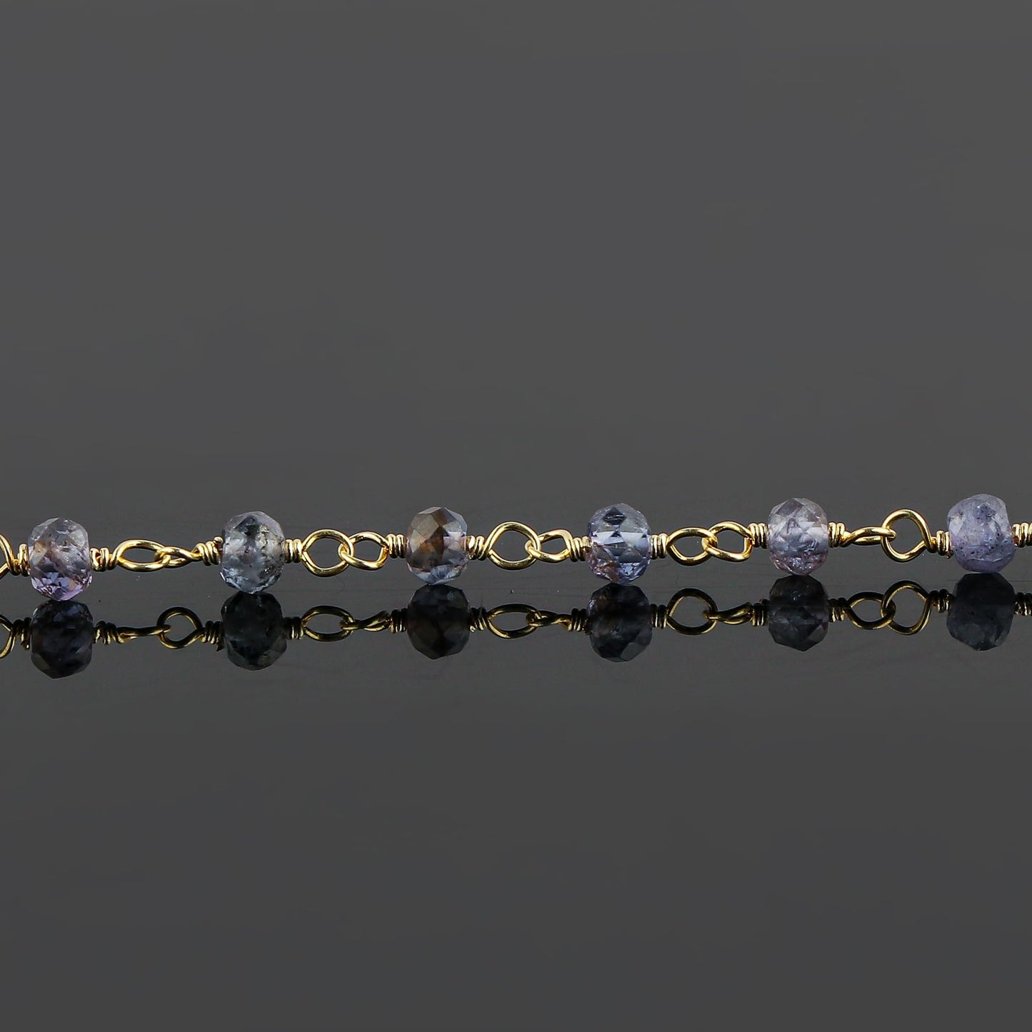 CRYSTALINES Natural Blue Iolite Gemstone Cluster Bracelet, 14K Gold Plated Rosary Chain, Handmade Bohemian Jewelry, Healing Crystals Beads & Stones, Gift for Women (Approx. 7+1inch)