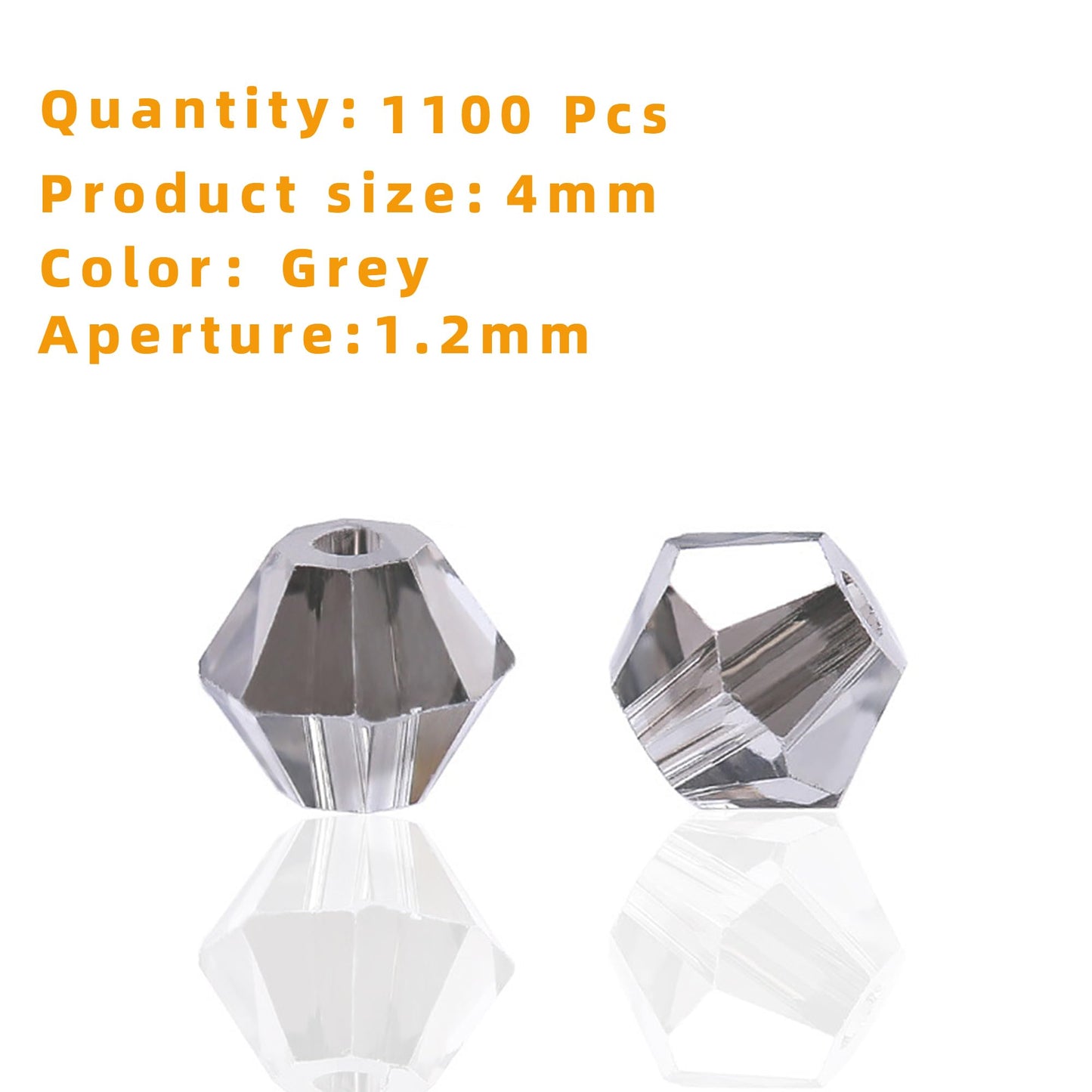 Laopottbeads 1100PCS 4mm Bicone Crystal Glass Beads for Jewelry Making, Sparkling Mini Beads for Suncatchers, DIY Bracelets & Craft Projects (Grey)