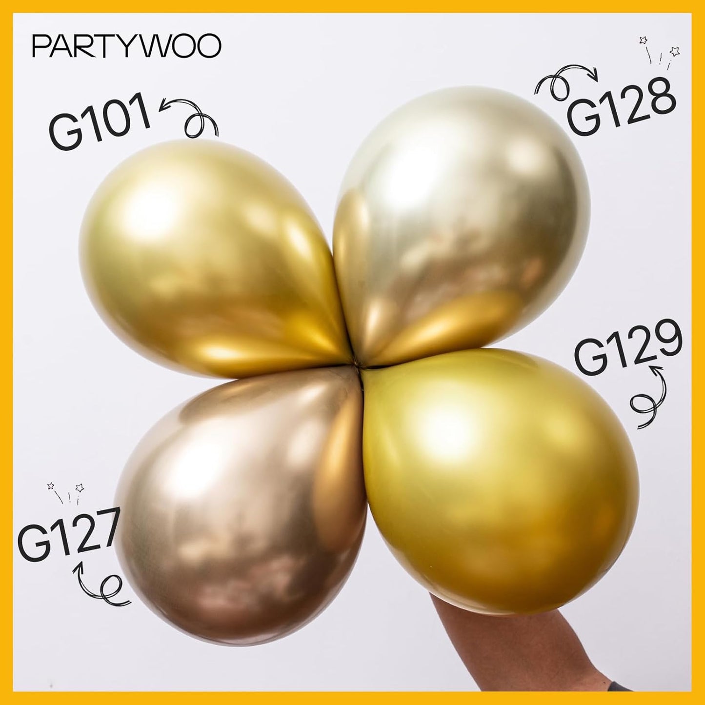 PartyWoo Gold Balloons - 101pcs 12-Inch Gold Latex Helium Balloons for Celebrations & Events