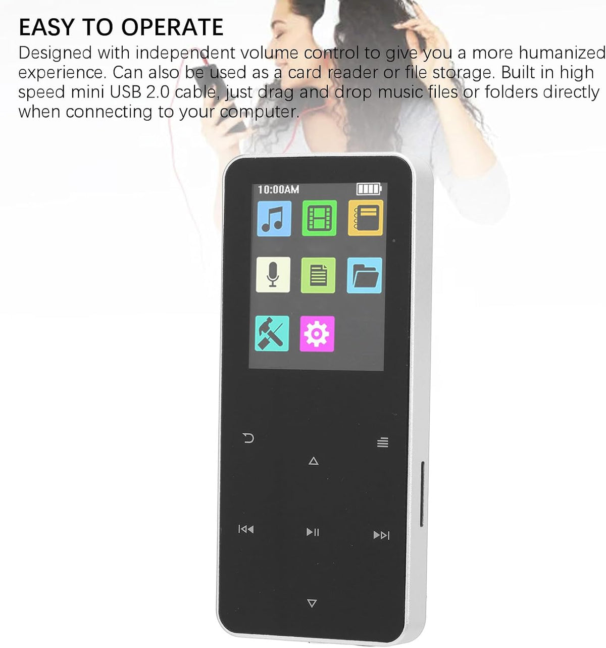 Yoidesu MP3 MP3 1.8 Inch (4GB) Player with Bluetooth, Portable HiFi Lossless Sound Mini Music Player, Music with TFT