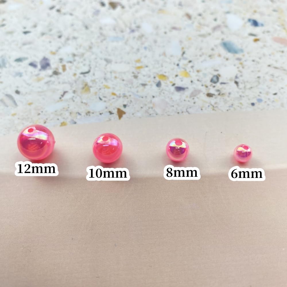 200pcs Acrylic Round Beads 10mm AB Colors Craft Beads Round Spacer Beads with Holes for Earring Bracelet Necklace Key Chains Jewelry Making(Dark Pink AB)