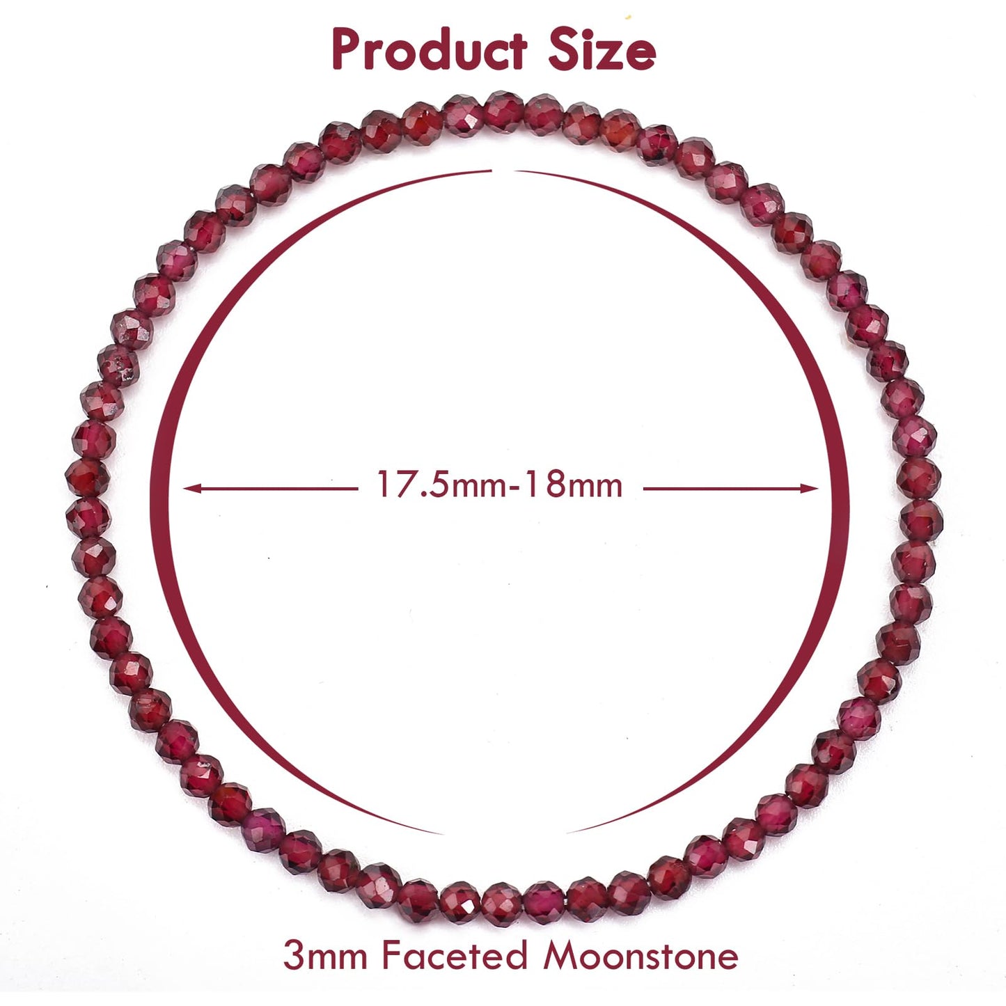 BONNY BOXX Natural Genuine Gemstone Faceted Round Beads Bracelets, 3mm Adjustable Stretchy Tiny Faceted Garnet Bracelet, Healing Crystal Reiki Chakra Dainty Jewelry Fashion Gifts