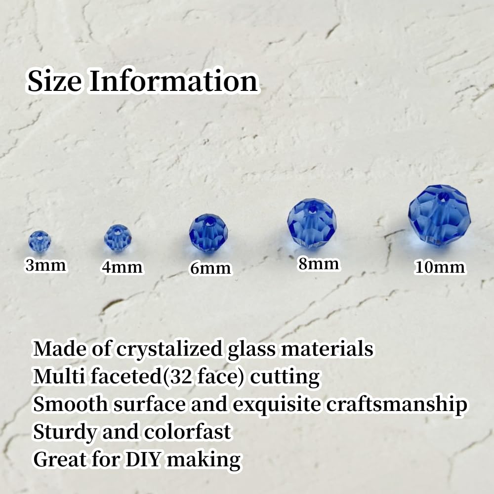 YUEXIGO 200pcs 6mm Round Crystal Glass Beads for Jewelry Making, Faceted Crystal Glass Spacer Beads for Bracelet Earring Necklace DIY Craft(Light Blue)