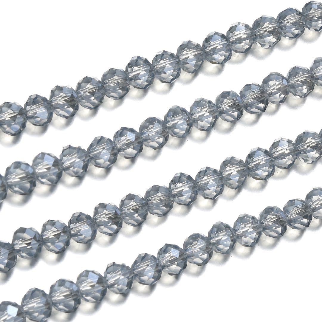 200pcs Czech Faceted Rondelle Crystal Glass Loose Beads 6mm Spacer Bulk Silver Blue Shimmer for DIY Craft Jewelry Making CCR639
