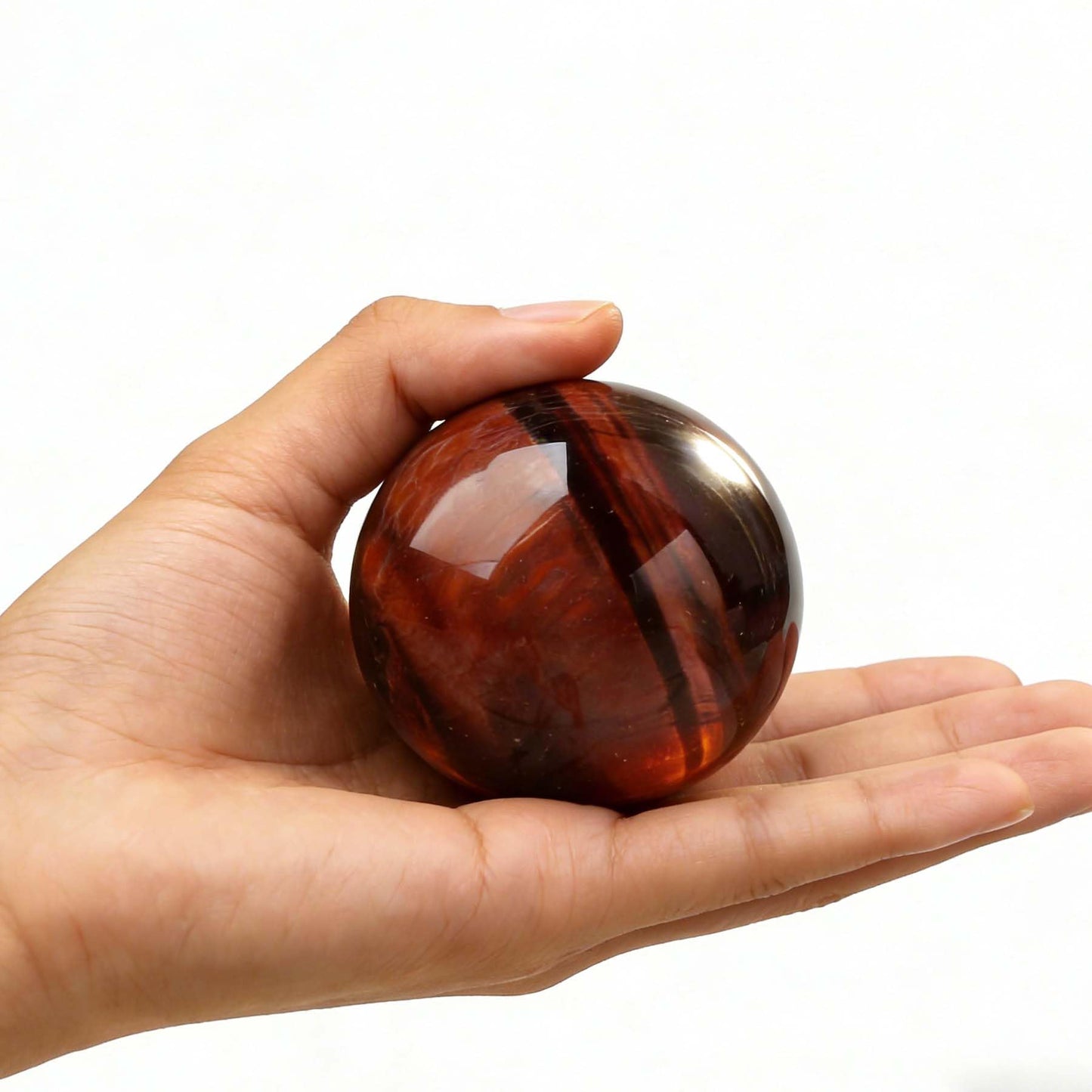 AierCrystal Natural Stone Crystal Sphere Feng Shui Home Decoration Ball Positive Energy Scrying Orb for Meditation Tool for Spiritual Space Purification Globe Diameter 4-5cm Red Tiger's Eye Sphere