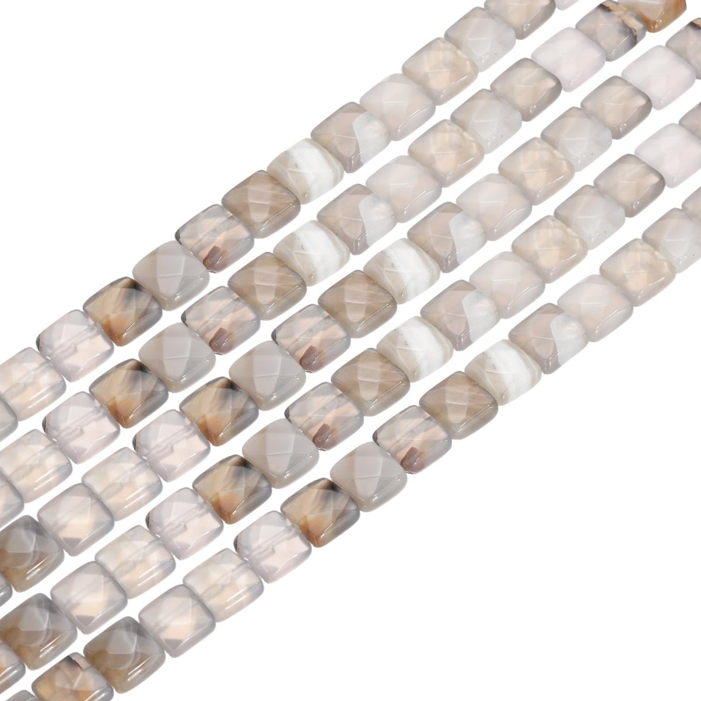 PATIKIL 50 Pack Natural Stone Beads, 8mm Faceted Square Agate Beads Bulk Natural Gray Agate Stones, for DIY Jewelry Making Necklace Bracelet Accessories, 2 Strands, 16 Inches, Clear Gray