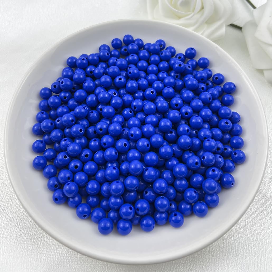 Mulutoo 200Pieces 10MM Acrylic Round Beads Round Acrylic Balls Chunky Beads Smooth Spacer Plastic Pastel Beads Craft Beads for Necklace and Bracelet Making Crafting Supplies(190-light Royal Blue)