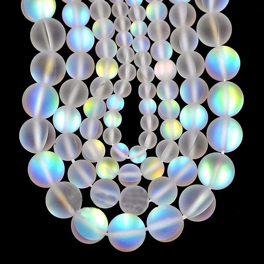 UUYYEO Matte Crystal Glass Mermaid Aurora Moonstone Beads for Jewelry Making - 6 mm, 100 pcs