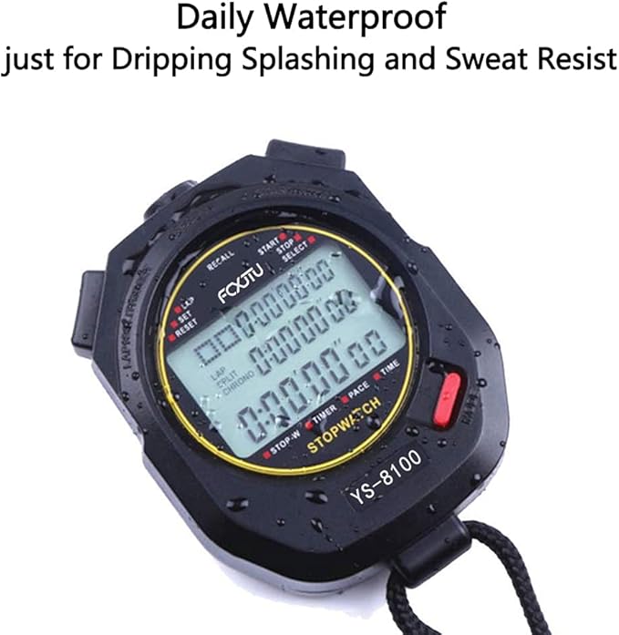 FCXJTU Digital Sports Stopwatch Timer 10/100 Lap Split Memory Stopwatch Calendar Alarm, Pace Mode with 3-Row Extra Large Screen Water Resistant Includes Battery, Lanyard for P.E Referee Coaches