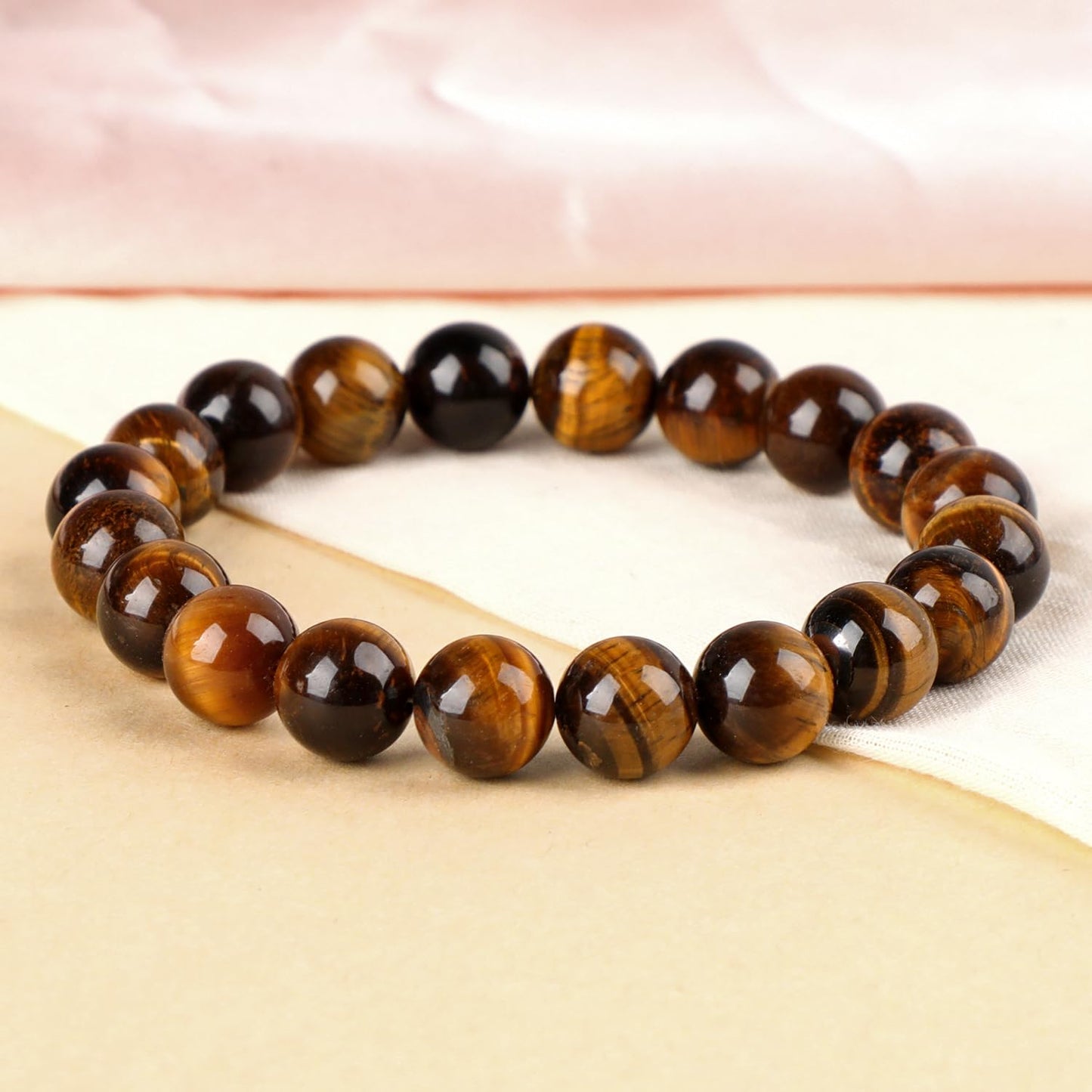 LPBeads Handmade Natural Gemstone Stretch Elastic 10mm Yellow Tiger's Eye Bracelet Healing Crystal Round Stone Beads Jewelry Gifts for Women Men