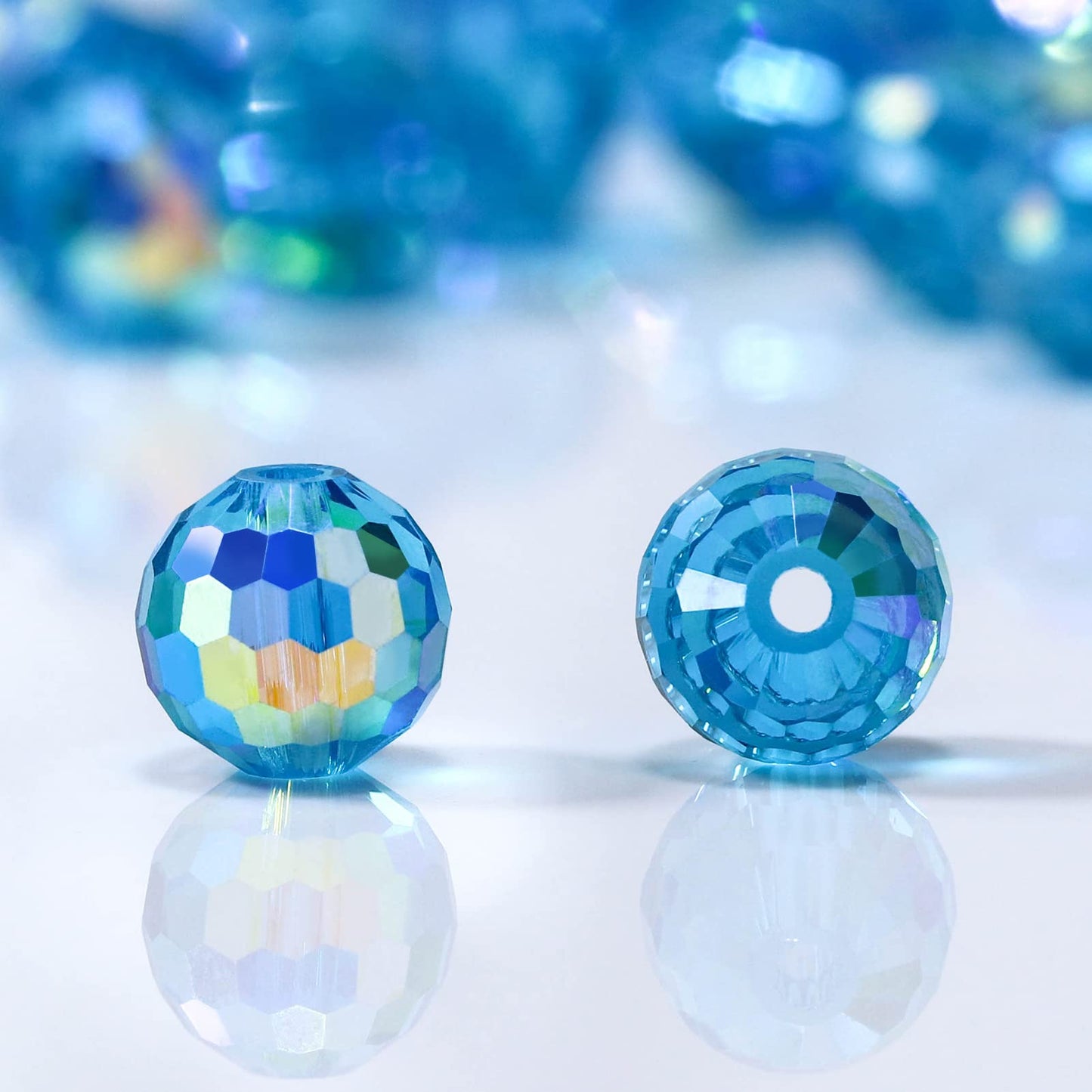 Dowarm 10MM Round Crystal Beads for Jewelry Making, Faceted Crystal Glass Beads for Crafts Bracelet Wind Chimes Suncatcher, #5003 Rondelle Spacer Beads, Loose Gemstones, 50PCS, Aquamarine AB