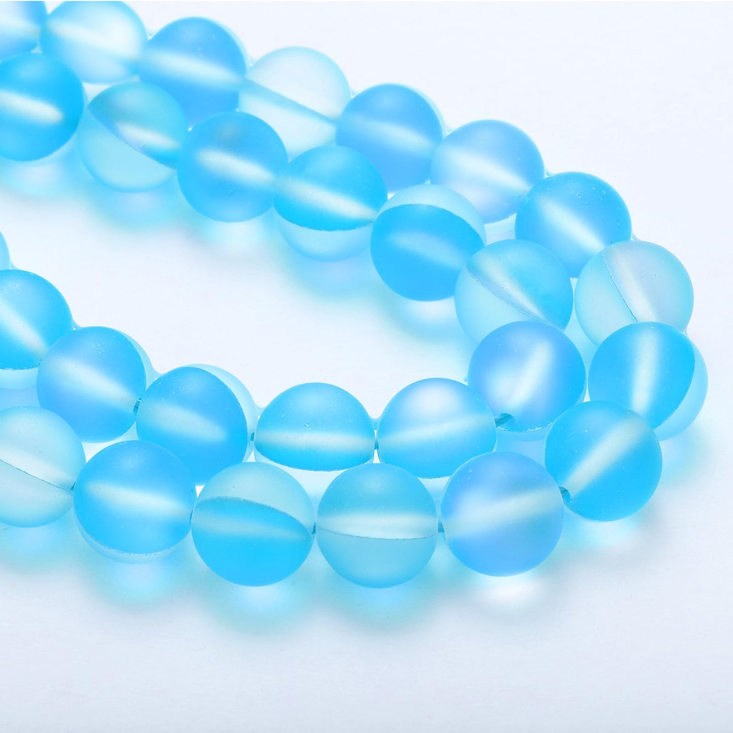 uxcell Matte Crystal Glass Beads 10mm Synthetic Frosted Shining Semi-Precious Round Loose Beads Synthetic Moonstone for Jewelry Making DIY Bracelet, Light Blue