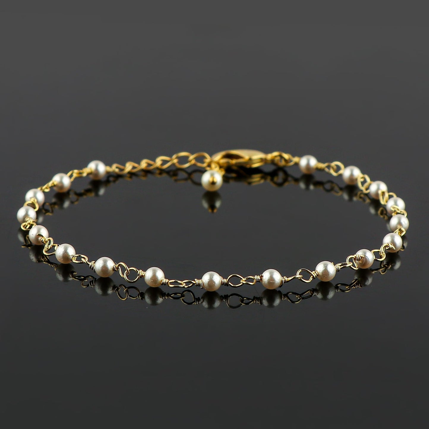 CRYSTALINES Genuine White Pearl Gemstone Rosary Chain Bracelet, 14K Gold Plated Cluster, Handmade Bohemian Jewelry, Healing Crystals Beads, Pearl Jewelry Gift for Women (Approx.7+1INCH)