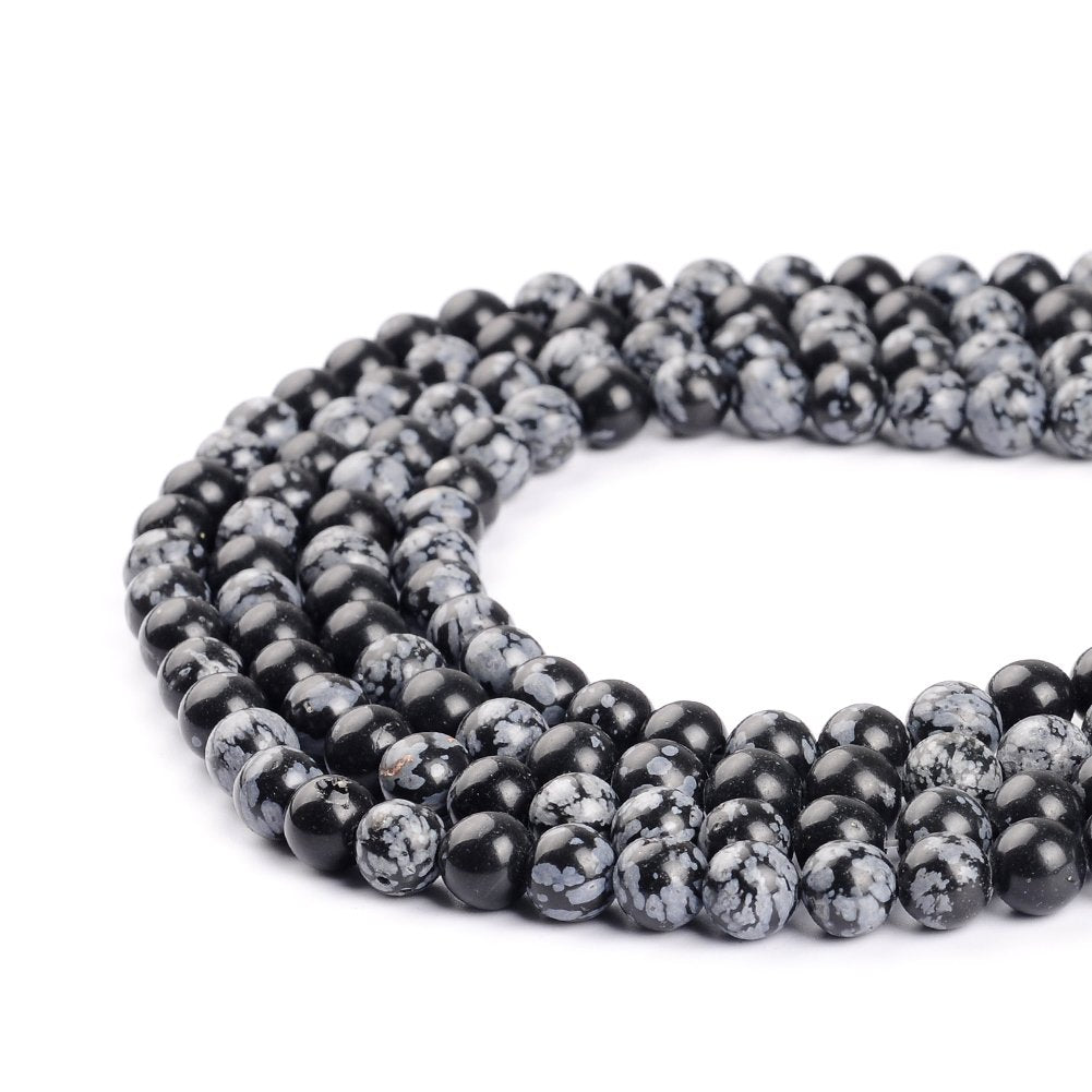 Natural Stone Beads 12mm Snowflake Gemstone Round Loose Beads Crystal Energy Stone Healing Power for Jewelry Making DIY,1 Strand 15"