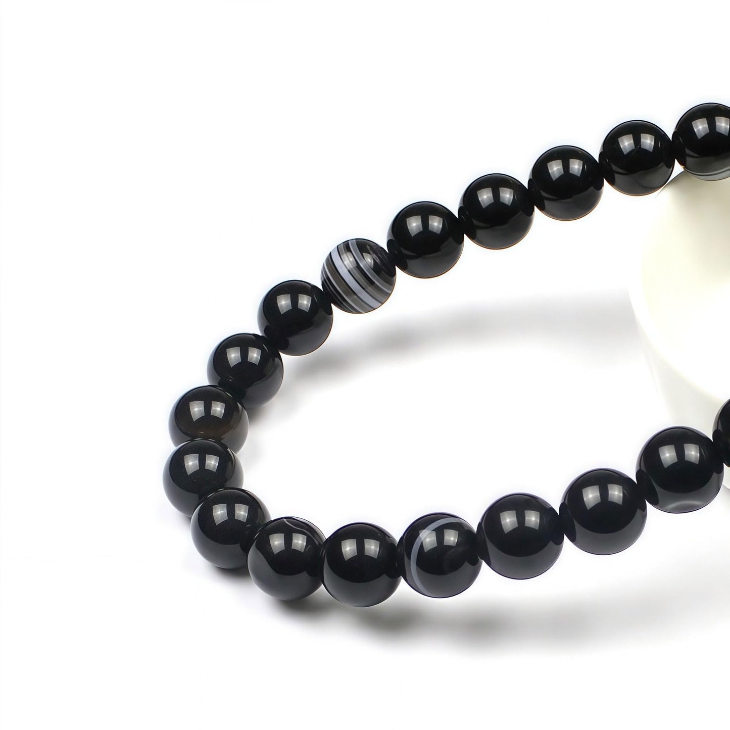 MJDCB Natural Black Striped Agate Round Loose Beads for Jewelry Making DIY Bracelet Necklace (8mm)