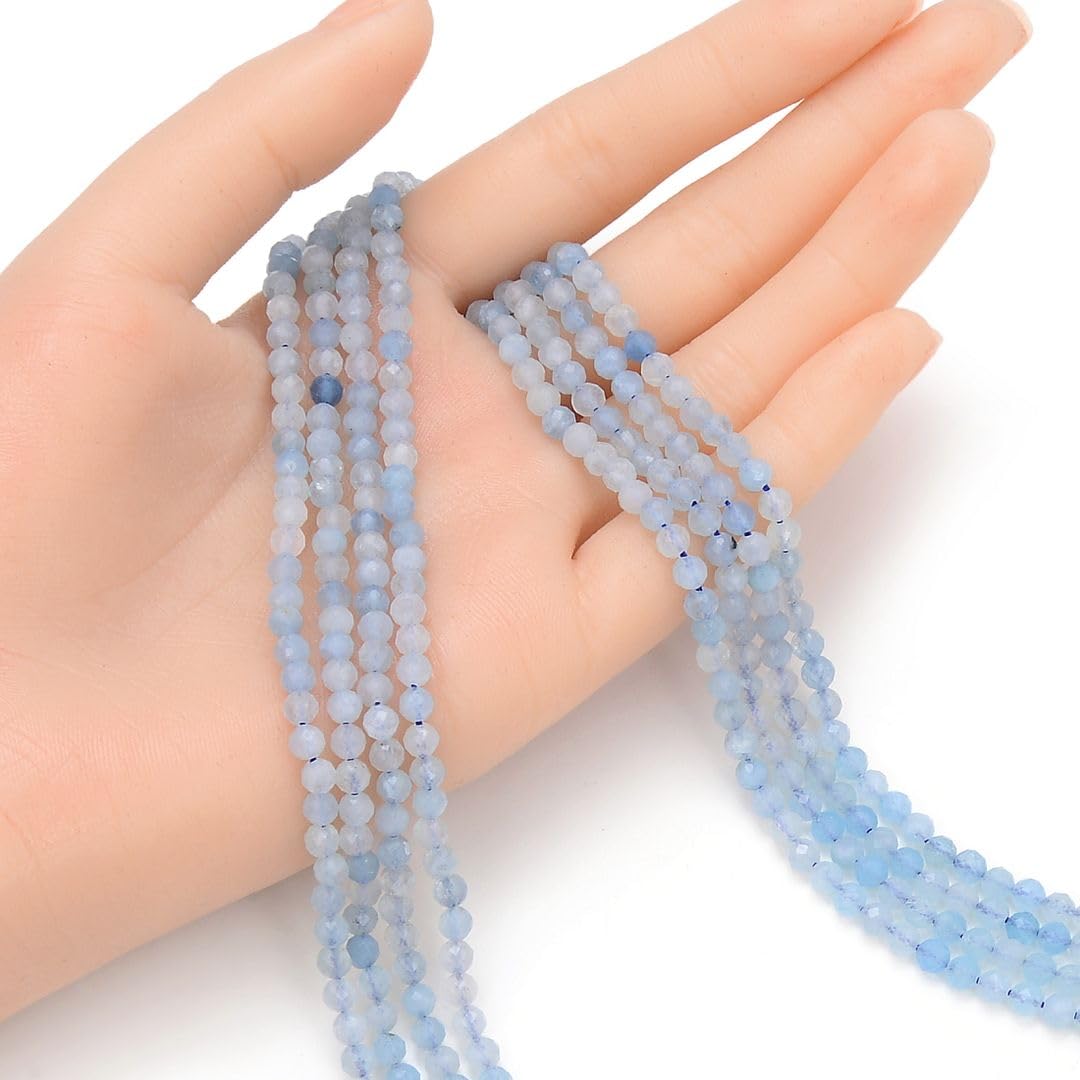 Adabele 30 Inch Natural Blue Aquamarine Healing Gemstone 4mm (0.16 Inch) Tiny Small Faceted Round Loose Beads Stone Spacer (170-190pcs) for Craft Jewelry Making GK4-8