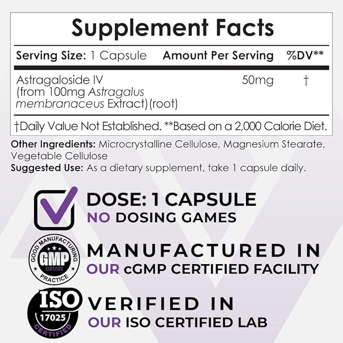 Nootropics Depot Astragaloside IV Capsules | 50mg | Astragalus membranaceus | 30 Count | Neuroprotective, Immune Support, Lengthens Telomeres